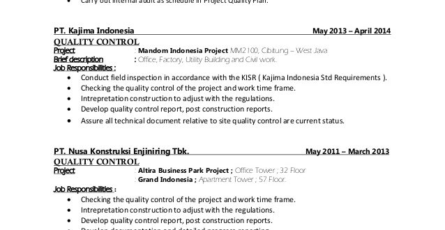Resume Format Quality Control Engineer  