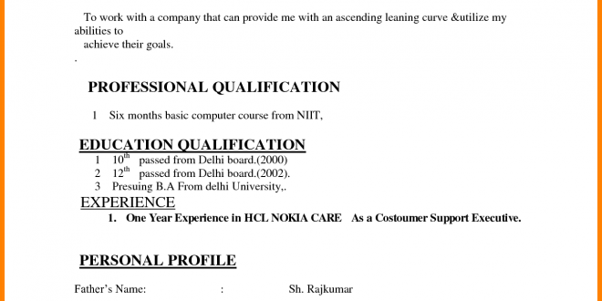 Resume Format Used In India  
