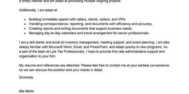 Cover Letter Template For Administrative Assistant  