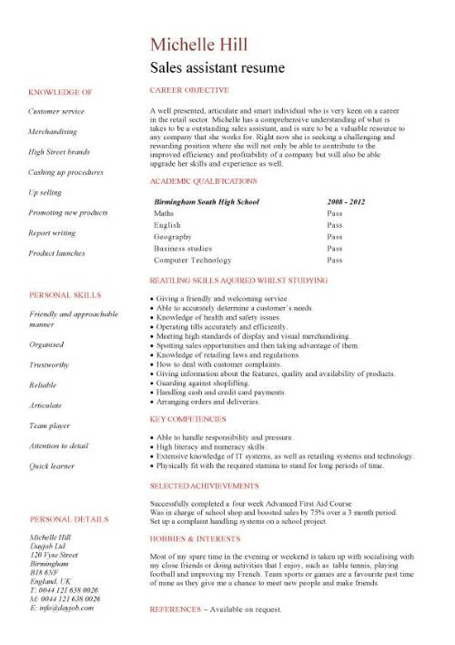 A Cv Template For A Student  