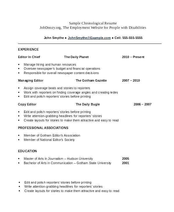 Resume Format Chronological  