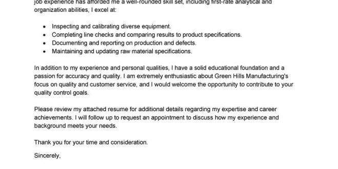 Cover Letter Template Quality Assurance  