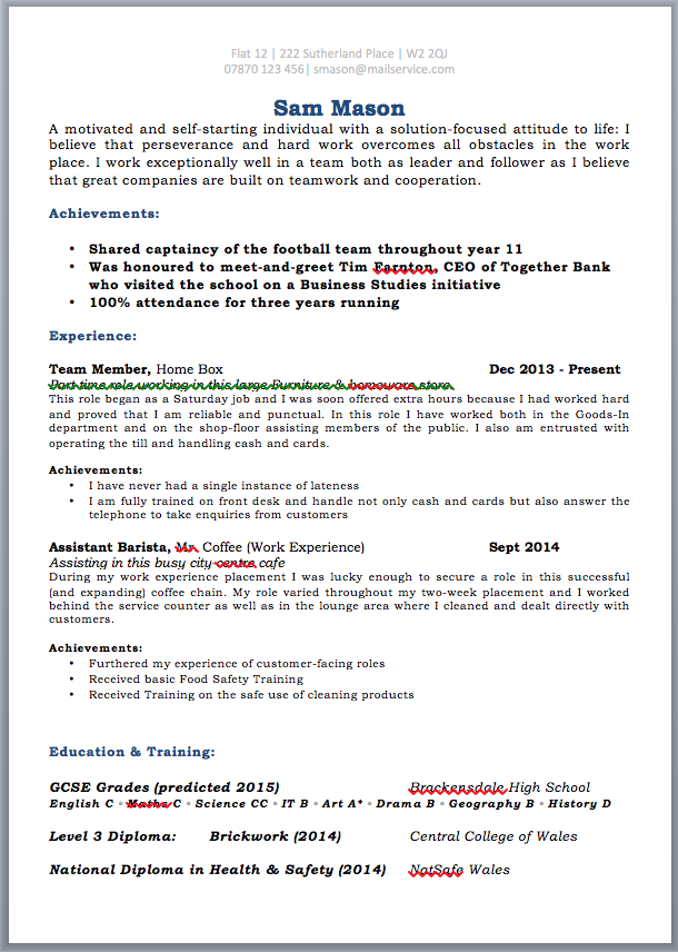 Cv Template School Leaver  