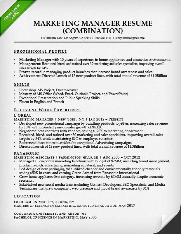 Resume Format Marketing  