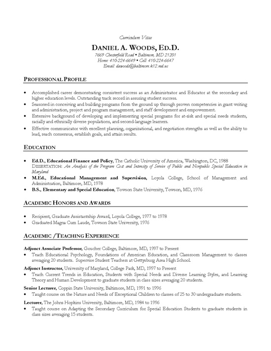 Cv Template For Professor  