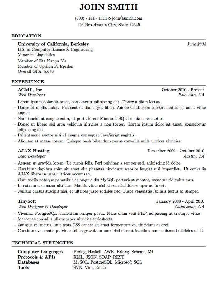 Resume Format Latex  