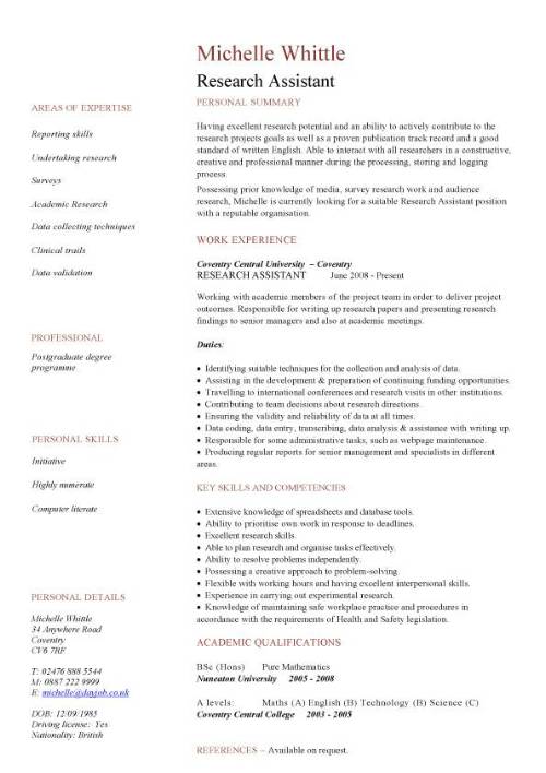 Cv Template Research Assistant  