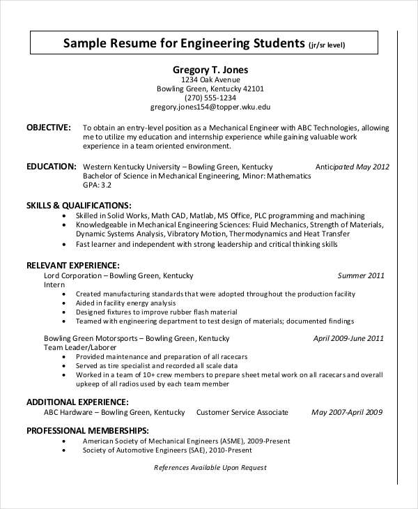 Resume Format Sheet  