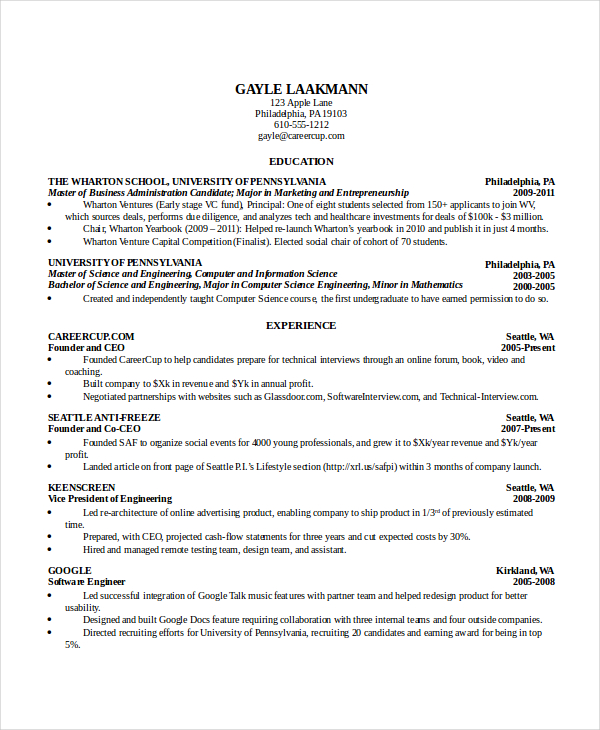 Cv Template Computer Science  