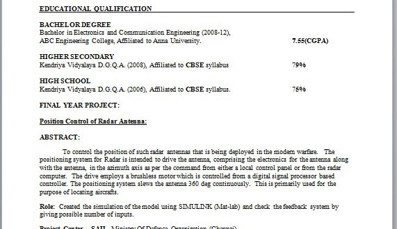 E Tc Engineer Resume Format  