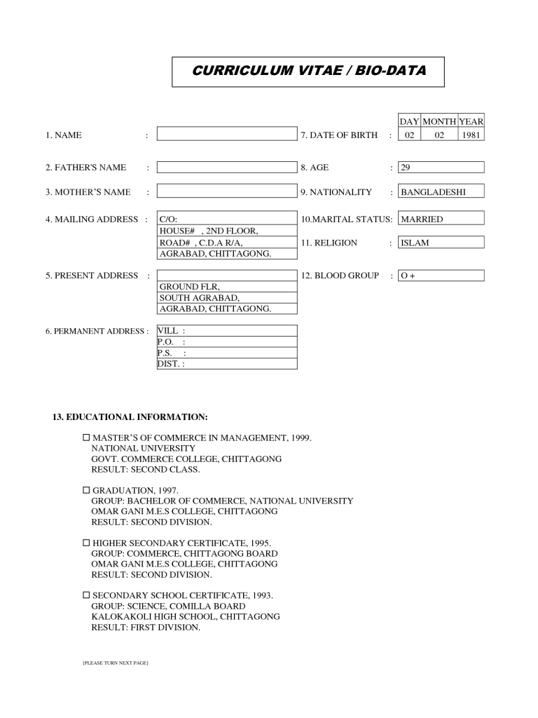 Cv Template Year 6  