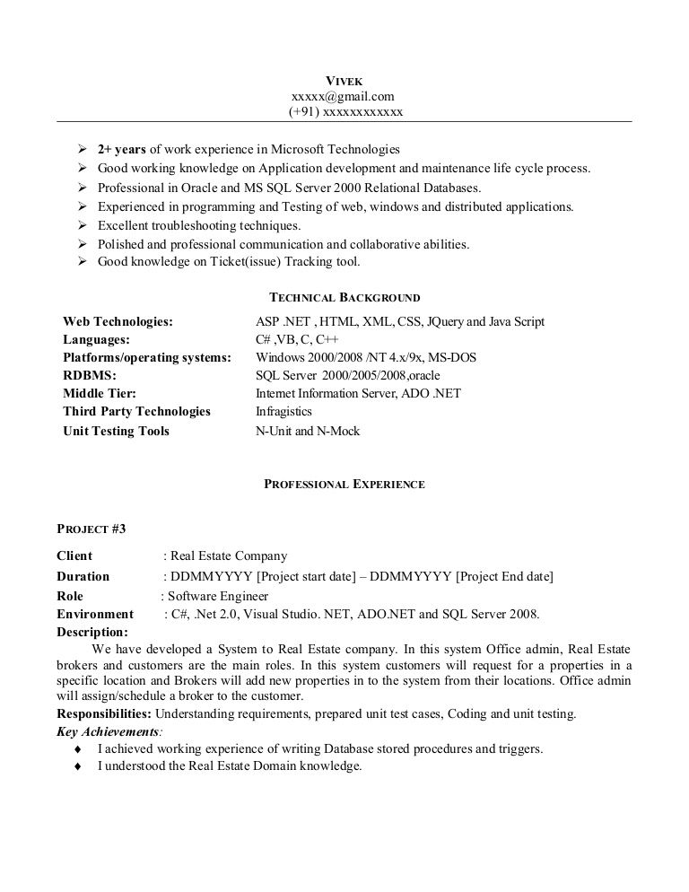 Resume Format 6 Months Experience  