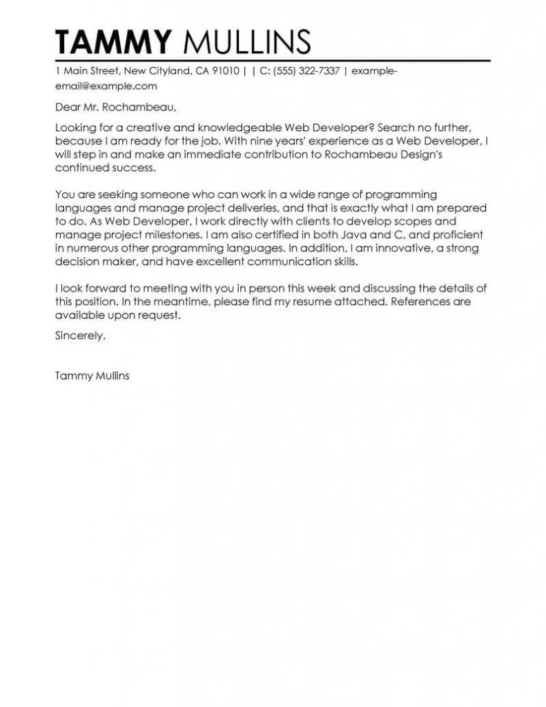 Cover Letter Template Web Developer  