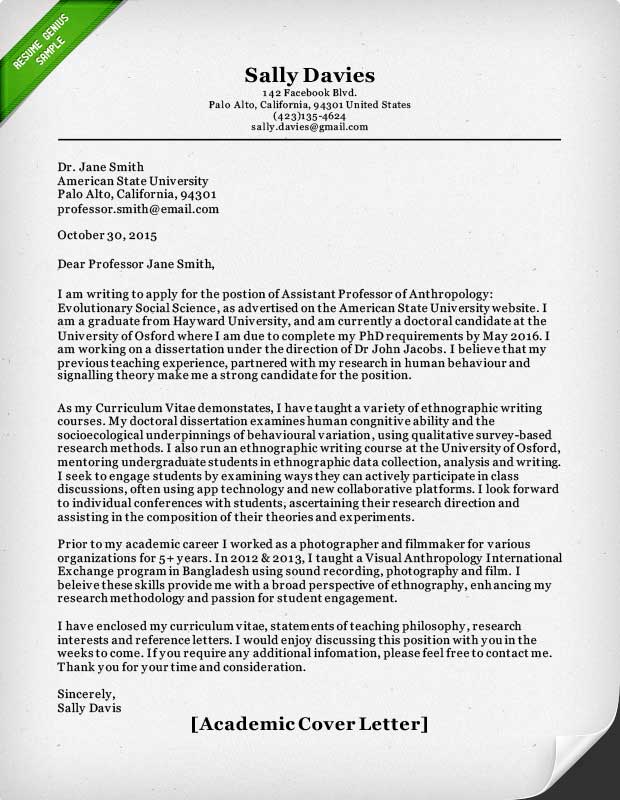 Cover Letter Template Academic  