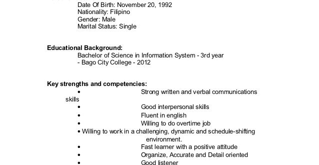 Resume Format Undergraduate  
