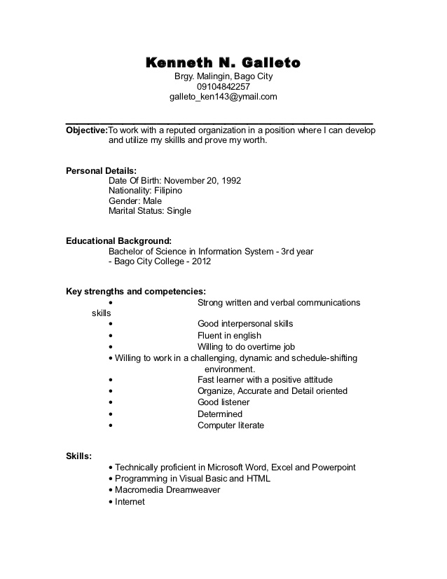 Resume Format Undergraduate  