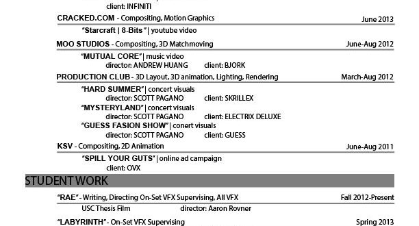 Resume Format Vfx Freshers  