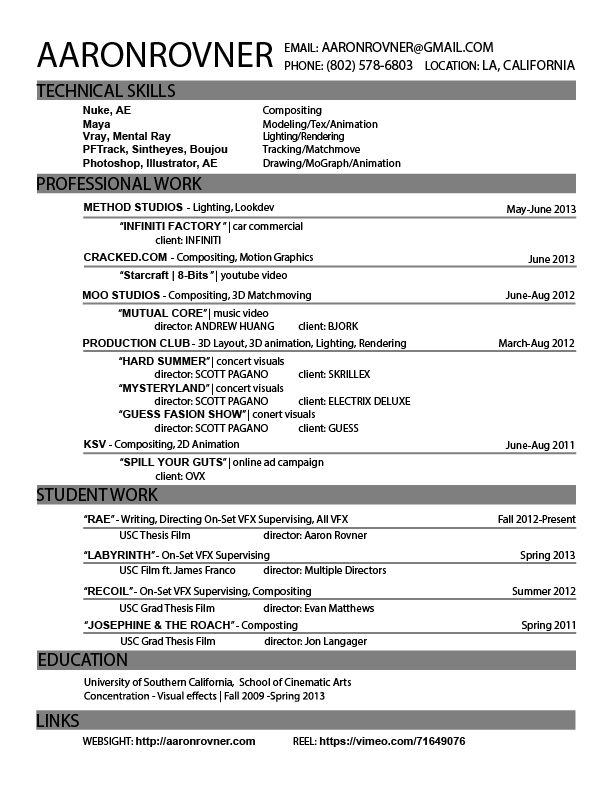 Resume Format Vfx Freshers  