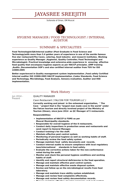 Cv Template Quality Manager  