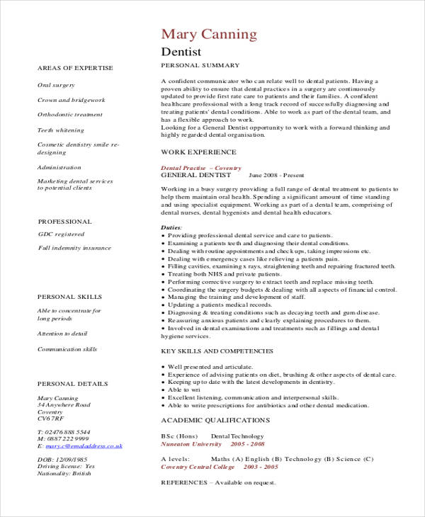 Cv Template Dentist  