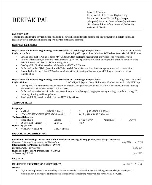 Sample Resume Format For 8 Months Experience  