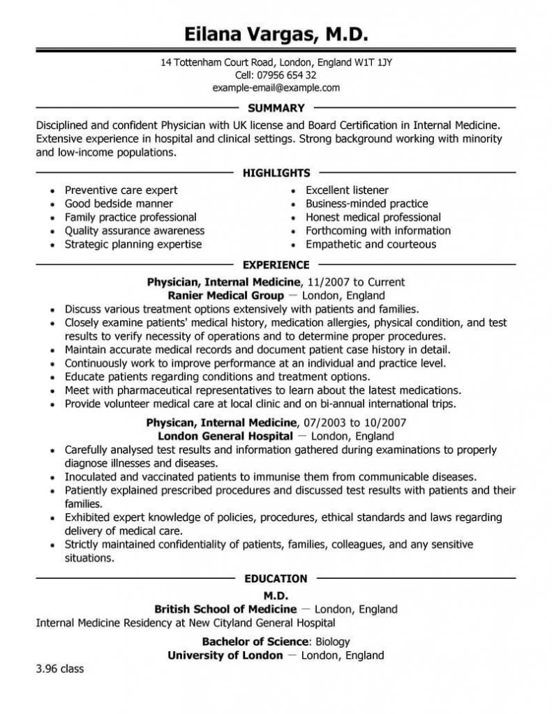 Cv Template For Doctors  