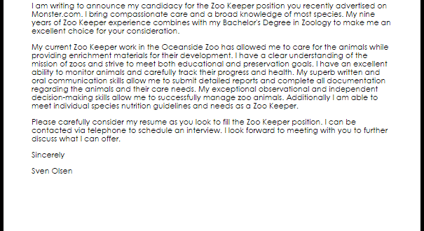 Cover Letter Template For Zoo  