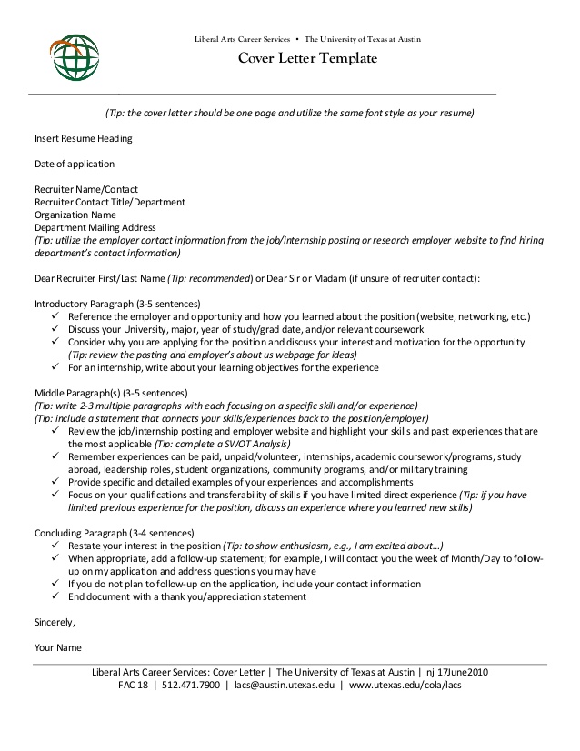 Cover Letter Template Ut Austin  