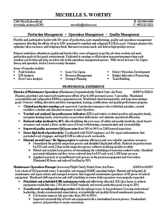 Resume Format Quality Control Manager  