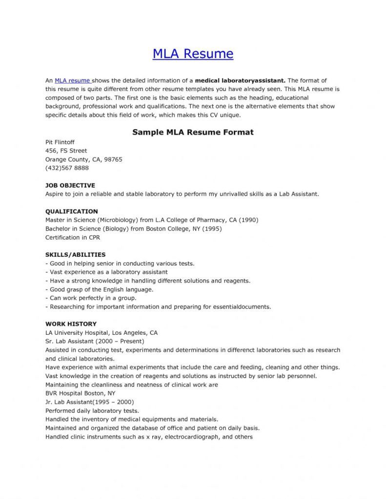 Resume Format Mla  