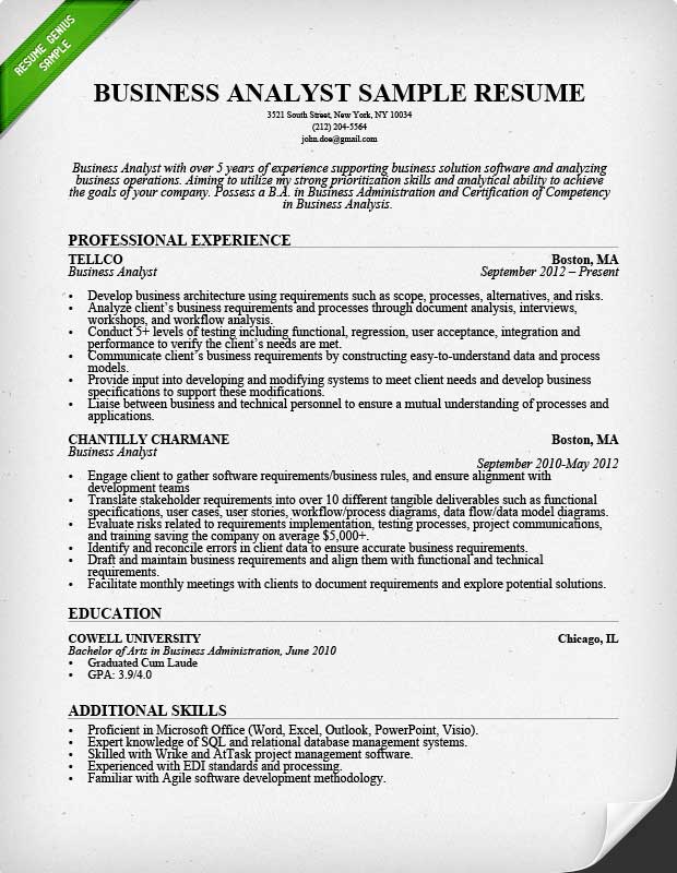 Resume Format Business Analyst  