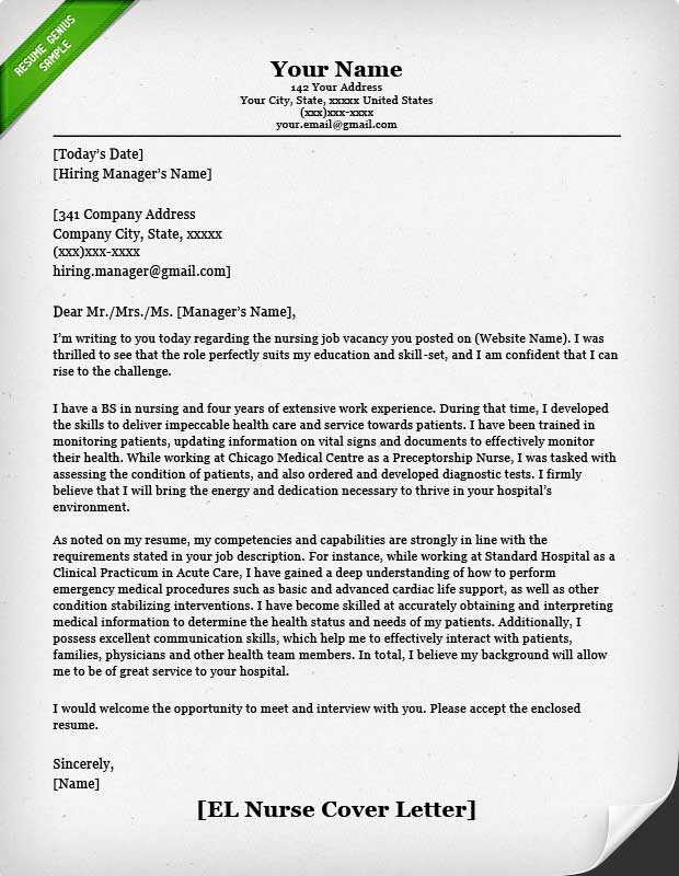 Cover Letter Template Nursing  