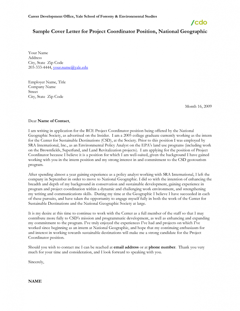 Cover Letter Template Yale  