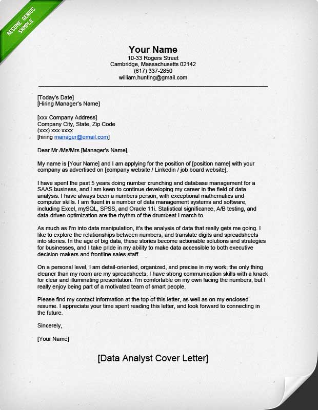 Cover Letter Template Data Analyst  