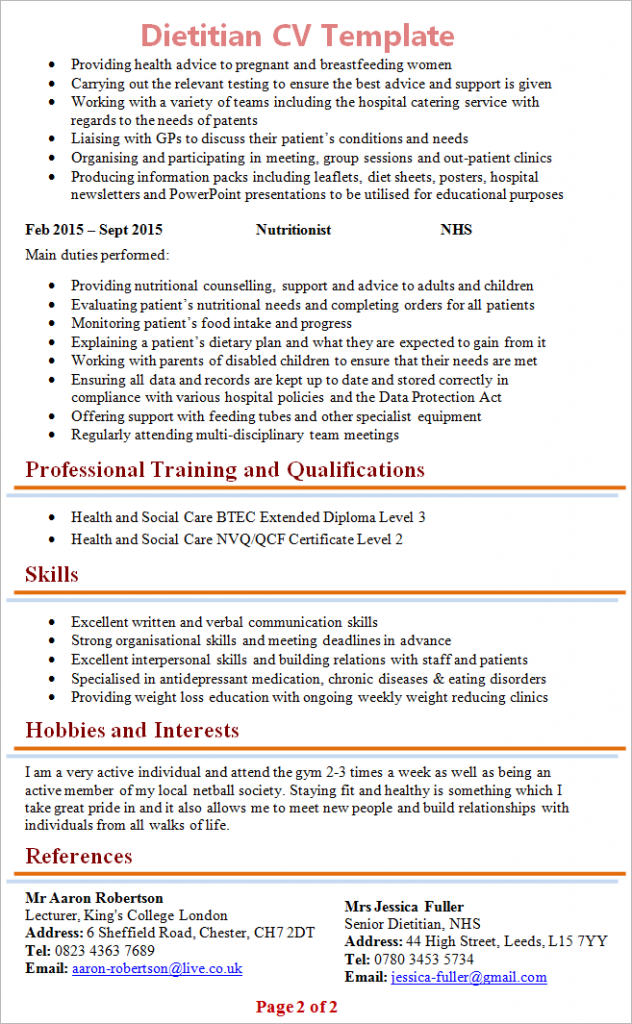 Cv Template Nhs  