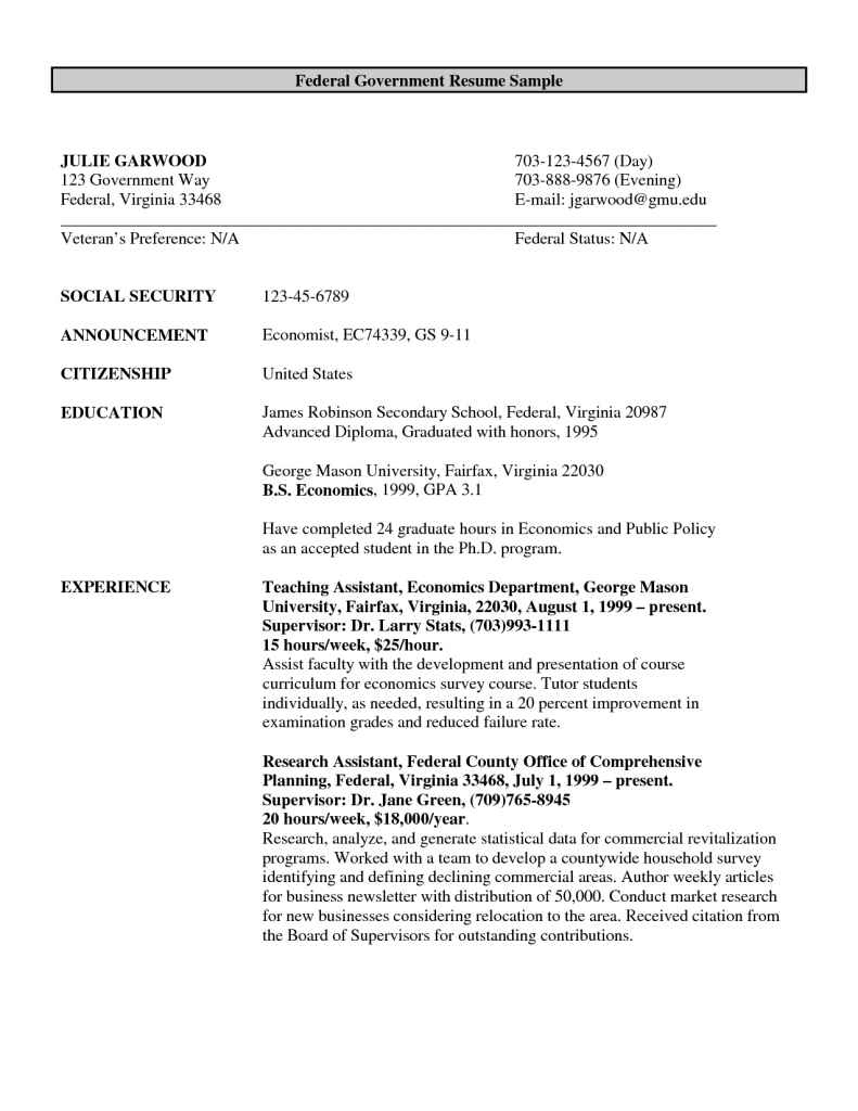 Resume Format Government Job  