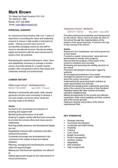 Cv Template Teacher  