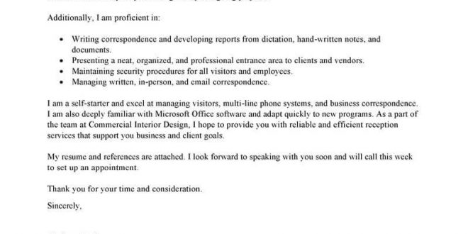 Cover Letter Template For Receptionist  