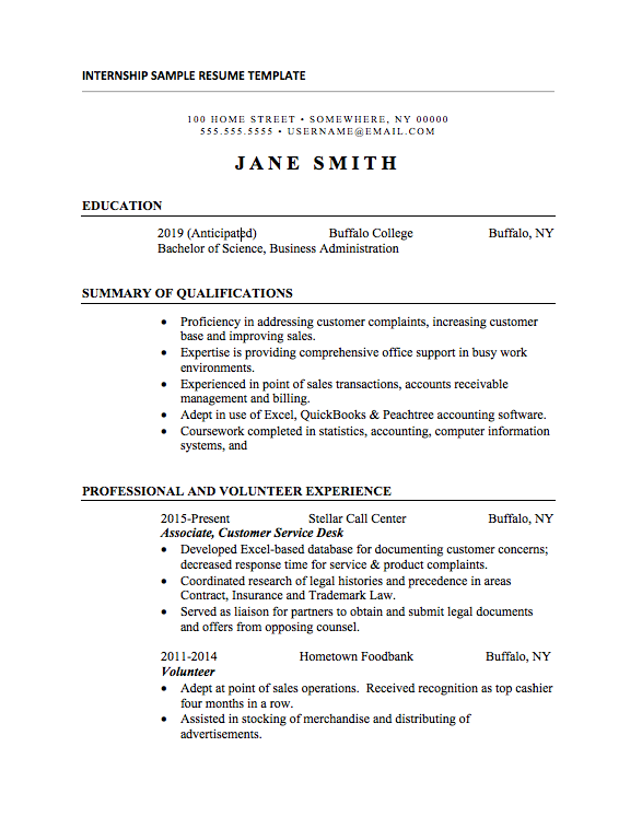 Resume Format For Internship  