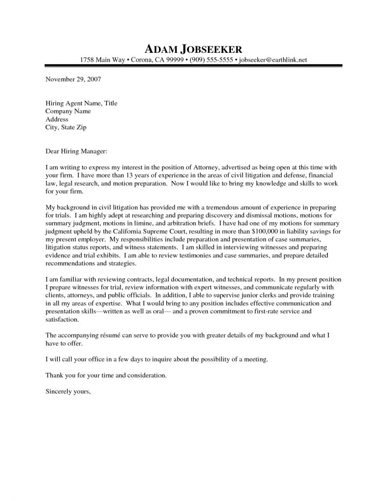 Cover Letter Template Attorney  