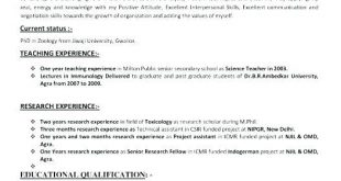 Resume Format For Bsc Zoology  