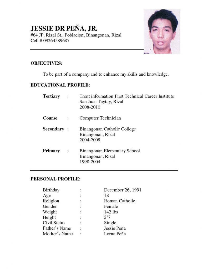 Example Of Resume Format  