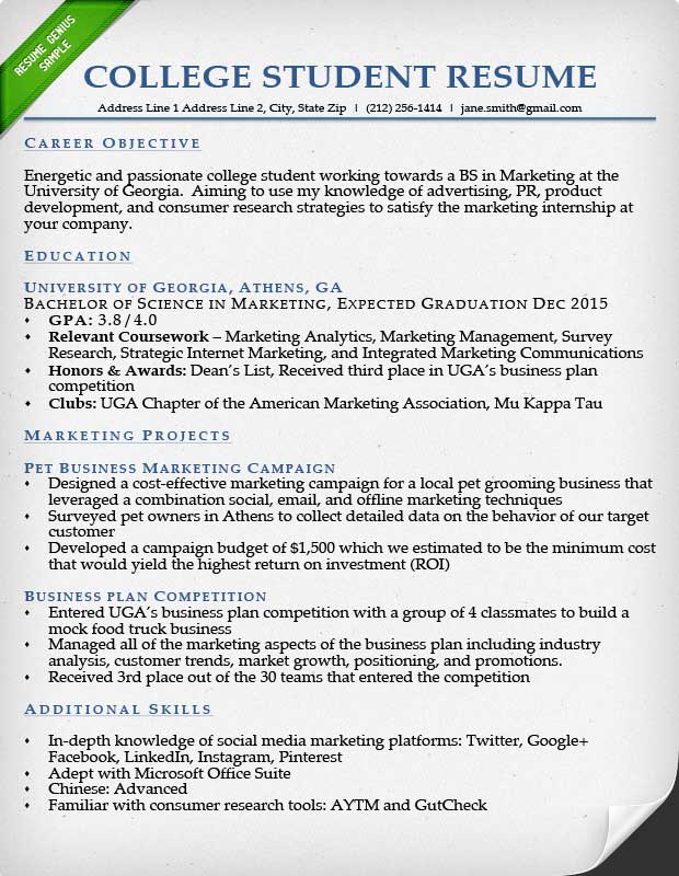 Resume Format College Student  