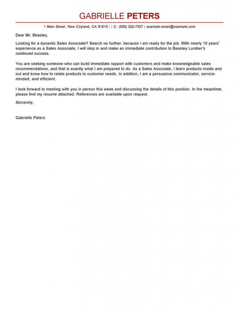 Cover Letter Template Sales Associate  