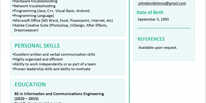 Resume Format One Page  