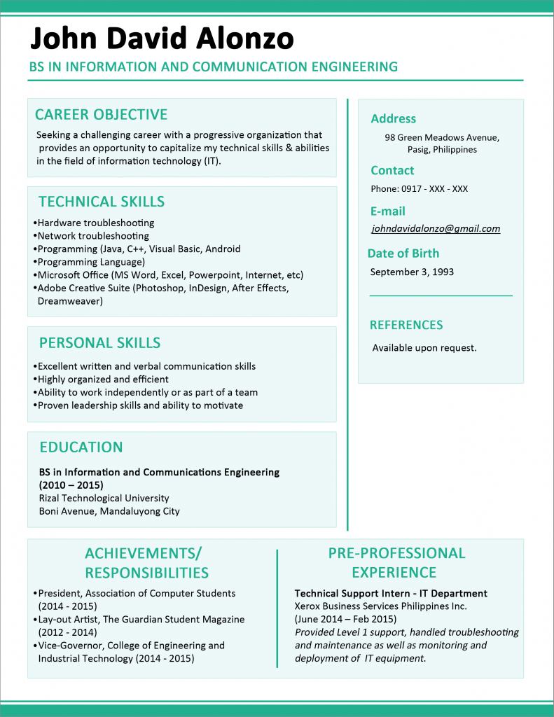 Resume Format One Page  