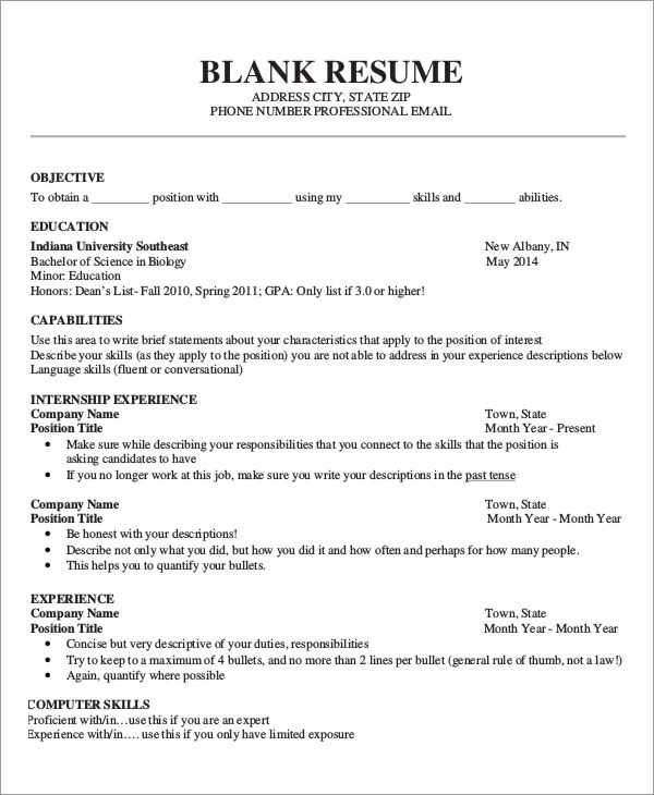 Resume Format Printable  