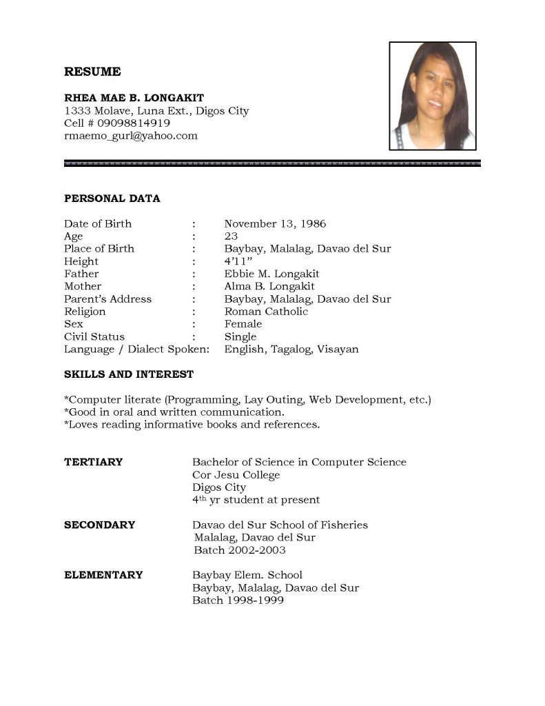 Resume Format For Job  