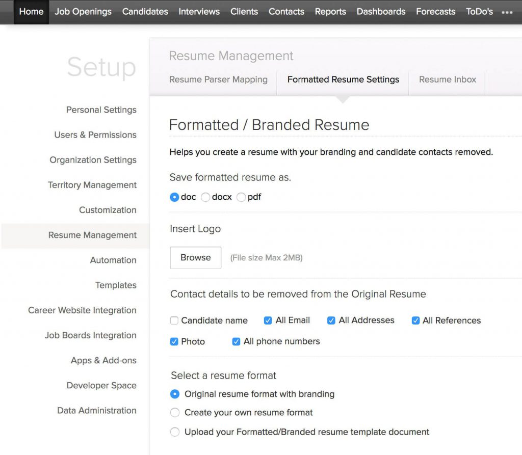 Resume Format For Zoho  