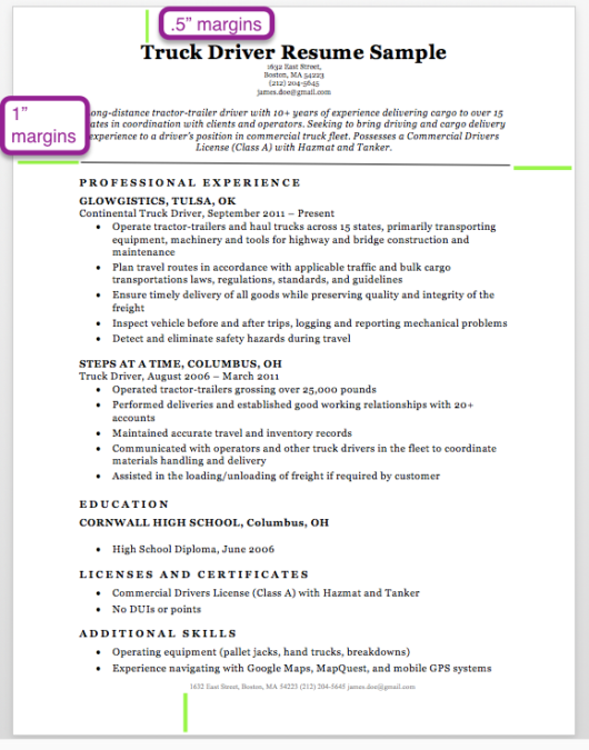 Resume Format Margins  